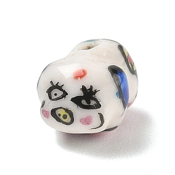 Pig Handmade Porcelain Beads, Animal Theme, Hand Painted, Famille Rose Porcelain, Old Lace, Pig, 10x11x14mm, Hole: 1.8mm