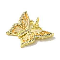 Orange Butterfly Brass Enamel Micro Pave Cubic Zirconia Pendants, Real 18K Gold Plated, with Jump Ring, Orange, 22x26.5x3mm, Hole: 4.2mm