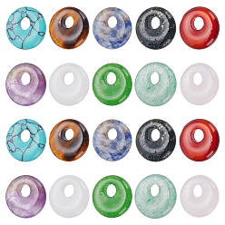 Смешанные камни 20 шт. 10 стили подвески-пончики/диски из натуральных и синтетических смешанных драгоценных камней, смешанные окрашенные и неокрашенные, 14~14.5x4 мм, отверстие : 4 мм, 2 шт / стиль