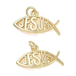 Real 18K Gold Plated Rack Plating Brass Pendants, Jesus Fish Charms, Cadmium Free & Lead Free, Real 18K Gold Plated, 12x21x2.8mm, Hole: 3.5mm