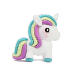 Синий Силиконовые бусины, фокусные бусы, единорог, синие, 27.5x27x12.5 мм, отверстие : 2 мм