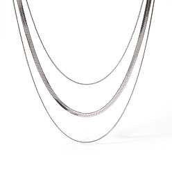 Серебро Мода 304 нержавеющая сталь 3 многослойные ожерелья-змейки для женщин, серебряные, 14.57 дюйм (37 см)