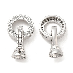 Platinum Rack Plating Brass Micro Pave Clear Cubic Zirconia Fold Over Clasps, Long-Lasting Plated, Ring, Platinum, Ring: 11.5x2.5mm, Hole: 0.7x2.5mm, Clasp: 13x6x7.5mm, Inner Diameter: 3mm
