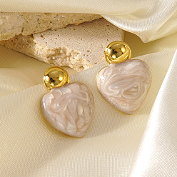 Желтая Старая Ткань  День святого Валентина 304 Серьги-гвоздики из нержавеющей стали и эмали, сердце, золотые, старое кружево, 25.4x18.5 мм