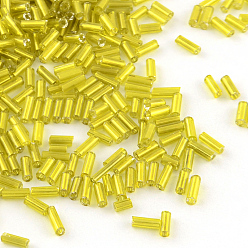 Желтый Стеклярус, серебряная линия, желтые, 4~4.5x2 мм, отверстие: 1 мм, о 450 г / мешок, 14000 шт / пакет