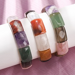 Mixed Stone Rectangle Natural Mixed Stone Beaded Stretch Bracelets for Women Men, Mixed Dyed and Undyed, Inner Diameter: 2.44 inch(6.2cm)