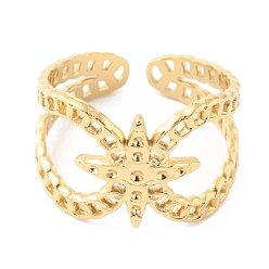 Настоящее золото 14K 304 звездочка из нержавеющей стали с открытыми манжетами, настройки кольца для горного хрусталя, реальный 14 k позолоченный, внутренний диаметр: 17 мм, пригодный для стразов 0.8~1 мм