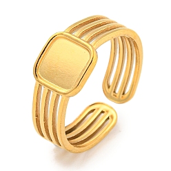 Настоящее золото 18K Ионное покрытие (ip) 304 компоненты кольца манжеты из нержавеющей стали, Настройки колодки кольцо, квадратный, реальный 18 k позолоченный, лоток : 6x6 мм, 8 мм