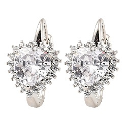 Платина Латунные микро проложить серьги обруча кубического циркония, сердце, платина, 19x12x15 мм