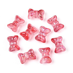 Малиновый Выпечка расписные прозрачные стеклянные бусины, бантом, малиновый, 10x14.2x7.5~8 мм, отверстие : 1 мм, Около 800 шт / 1000 г