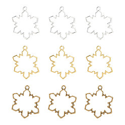 Mixed Color  Alloy Open Back Bezel Pendants, For DIY UV Resin, Epoxy Resin, Pressed Flower Jewelry, Christmas, Snowflake, Mixed Color, 31.5~34x24.5~26x2.5mm, Hole: 2~2.5mm