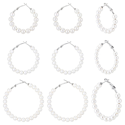 Платина 6 пары 3 стили пластиковые серьги-кольца с имитацией жемчуга, с железными контактами, платина, 35.5~56x34~54x6 мм, 2 пары / стиль