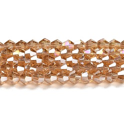Peru Transparent Electroplate Glass Beads Strands, AB Color Plated, Faceted, Bicone, Peru, 4x4mm, Hole: 0.8mm, about 82~85pcs/strand, 12.01~12.2 inch(30.5~31cm)