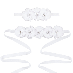 Blanco Cinturones de cintura y cintas para la cabeza de poliéster con perla de imitación, conjunto de joyas con diamantes de imitación de aleación para bodas, blanco, 5-1/8~72 pulgada (13~183 cm), 2 PC / sistema
