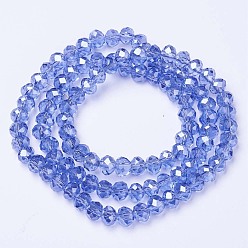 Royal Blue Electroplate Glass Beads Strands, Pearl Luster Plated, Faceted, Rondelle, Royal Blue, 2.5x2mm, Hole: 0.4mm, about 170pcs/strand, 11.8 inch(30cm)