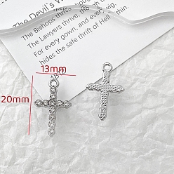 Cross Platinum Alloy Rhinestone Pendants, Cross Charms, 20x13mm
