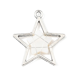 Plata Antigua & Plata Concha marina natural con colgantes de aleación, con alambre de cobre para joyas, encantos estrella, plata antigua y plata, 29.5x27x4 mm, agujero: 2 mm