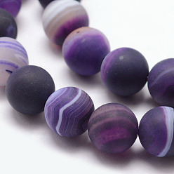 Indigo Natural Striped Agate/Banded Agate Bead Strands, Round, Grade A, Frosted, Dyed & Heated, Indigo, 6mm, Hole: 1mm, about 61pcs/strand, 15 inch