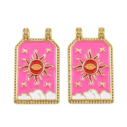 Ярко-Розовый 304 нержавеющей стальной эмали подвески, прямоугольник с сглаза, ионное покрытие (ip), ручная полировка, реальный 18 k позолоченный, ярко-розовый, 30.5x18x2.5~5 мм, отверстие : 2.3 мм