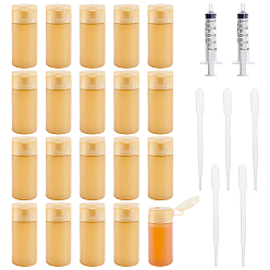 Goldenrod 20Pcs Plastic Flip Travel Squeeze Bottles, with 5Pcs Plastic Dropper, 2Pcs Screw Type Hand Push Glue Dispensing Syringe(without needle, Goldenrod, 3x3.4x7.2cm, Capacity: 30ml(1.01fl. oz)