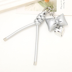 Серебро Брелок из искусственной кожи, аксессуары для подвешивания сумок с бантом, сердце, серебряные, 150 мм