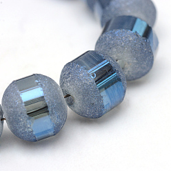 Marine Blue Electroplate Glass Bead Strands, Frosted, Rainbow Plated, Round, Marine Blue, 6~6.5mm, Hole: 1mm, about 100pcs/strand, 23.6 inch