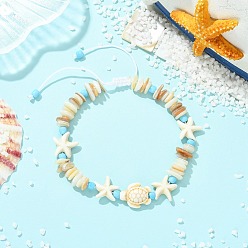 (52) Непрозрачная лаванда Регулируемые плетеные браслеты из синтетической бирюзы и натуральных ракушек для женщин и мужчин, черепаха и морская звезда, со стеклянными бисеринами, разноцветные, внутренний диаметр: 2.26 дюйм (5.75 см)