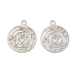Платина Долговечные филигранные подвески из латуни с покрытием, плоские круглые прелести, без кадмия, без никеля и без свинца, платина, 14.5x12x0.3 мм, отверстие : 1.2 мм