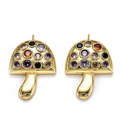 Настоящее золото 18K Осенняя тема латунные подвески с микропаве и фианитами, долговечный, гриб, реальный 18 k позолоченный, 42x29x6.5 мм, отверстие : 2 мм