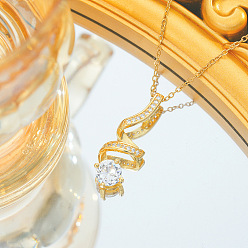 Золотой Спиральная форма 304 ожерелья с подвесками из нержавеющей стали с микропаве из прозрачного кубического циркония, золотые, 17.72 дюйм (45 см)