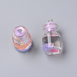 Сливовый Подвески для стеклянных бутылок Wish, со смолой и полимерной глиной, цветком, пробкой и платиновыми железными гвоздями, слива, 29x15 мм, отверстие : 2 мм