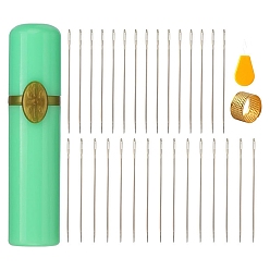 Средний Весенно-Зеленый Швейные иглы из углеродистой стали, большие иглы для глаз, для шитья, вышивка поделки, включая коробку для игл, наперсток, нитевдеватель, средний весенний зеленый, 110x170x10 мм