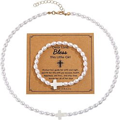 Кремово-белый Пластиковые искусственные овальные бусины браслеты и ожерелья наборы, наборы украшений из ракушек, кремово-белые, 400 мм