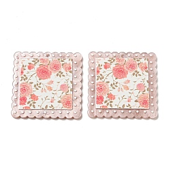 Разноцветный Непрозрачные акриловые подвески, квадратные с цветком, красочный, 34.5x34.5x2 мм, отверстие : 1.6 мм