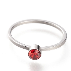 Сиамский 304 палец кольца из нержавеющей стали, со стразами, плоско-круглые, цвет нержавеющей стали, Сиам, размер США 7~7 3/4 (17.3~17.9 мм)