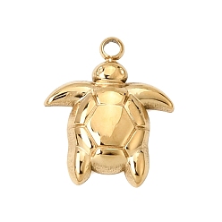 Chapado en Oro Real 18K 304 encantos de acero inoxidable, revestimiento de iones (ip), pulido, encantos de tortuga, real 18 k chapado en oro, 15x12.5x3 mm, agujero: 1.5 mm