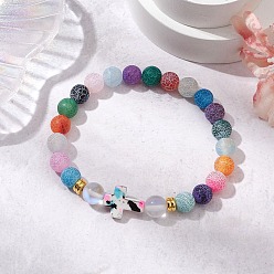 Разноцветный Женские браслеты из бусин из синтетического лунного камня и натурального матового выветренного агата, с синтетическим бирюзовым крестом, красочный, внутренний диаметр: 2-1/8 дюйм (5.5 см)