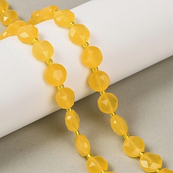 Желтый Окрашенные природные белый нефрит бисер пряди, граненый пятиугольный разрез, плоско-круглые, с бисером, желтые, 10x10x6 мм, отверстие : 1 мм, около 33 шт / нитка, 15.75'' (40 см)