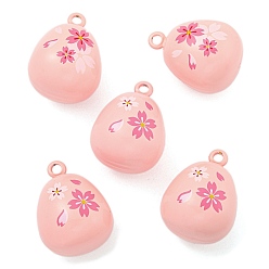 Pink Cherry Bell Brass Pendants, Pink, 27.5x20.5x19mm, Hole: 2.8mm