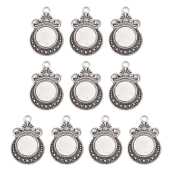 Античное Серебро Подвеска из сплава журнала в тибетском стиле с кабошоном, плоско-круглые, античное серебро, лоток : 12 мм, 28x19x2 мм, отверстие : 2 мм
