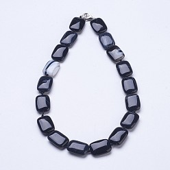 Black Natural Agate Beaded Necklaces, with Brass Lobster Claw Clasps, Black, 19.4 inch~19.8 inch
