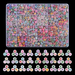 Mixed Color 1200Pcs 24 Style Transparent Acrylic Enamel Beads, Flat Round with Mixed Pattern, Mixed Color, 7x3.5~4mm, Hole: 1.2mm