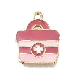 Pink Подвески из сплава с эмалью медицинской тематики, талисман для аптечки, золотые, розовые, 22x18x2.5 мм, отверстие : 1.8 мм