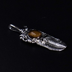 Тигровый глаз Естественно тигровый глаз большие кулоны, подвески из платинового сплава с перьями, 60x18 мм