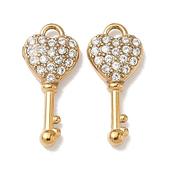 Настоящее золото 18K 304 подвески из прозрачного кубического циркония из нержавеющей стали, ионное покрытие (ip), замковые прелести, реальный 18 k позолоченный, 17.5x8x3 мм, отверстие : 1.4 мм