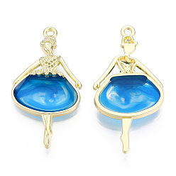Dodger Blue Epoxy Resin Big Pendants, Ballet Dancer Charm, with Rack Plating Light Gold Tone Alloy Open Back Bezel, Cadmium Free & Nickel Free & Lead Free, Dodger Blue, 50.5x26x7mm, Hole: 2.2mm