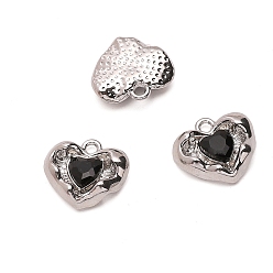 Сердце Стеклянные подвески, со сплавочной фурнитурой, платина, чёрные, сердце, 14x16 мм