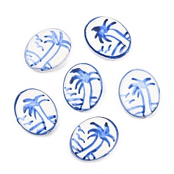 Tree Handmade Porcelain Beads, Hand Painted, Oval, Tree, 19.5~20.5x16.5x5.5mm, Hole: 2mm