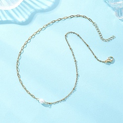 Золотой Женские ожерелья из натурального жемчуга, риса и нержавеющей стали с цепочкой-скрепкой, кремово-белые, золотые, 304 дюйм (15.35 см)