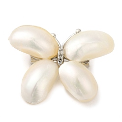 Platinum Butterfly Natural White Shell Brooches, with Brass Pins, for Women, Platinum, 27x37x7.5mm